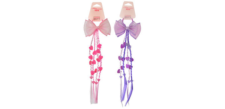 Braid Extn W/ Bow And Heart Charm Pink And White