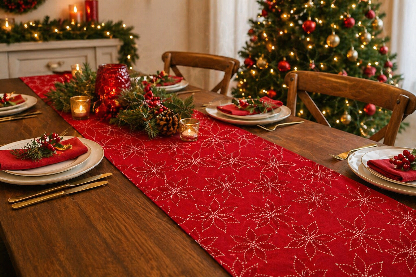 TABLERUNNER POLY 2M X 35CM RED WHITE
