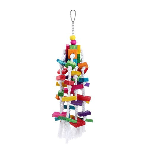 PARROT LARGE WOOD + ROPE TOY 40X15CM