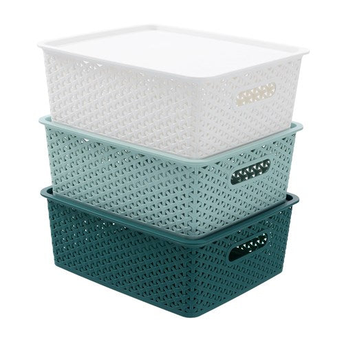 WICKER BASKET LIDDED 14.5L 36X30X13.5CM
