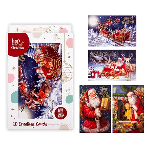 Cards Xmas Box 10 115x177mm Textured Foil Santa