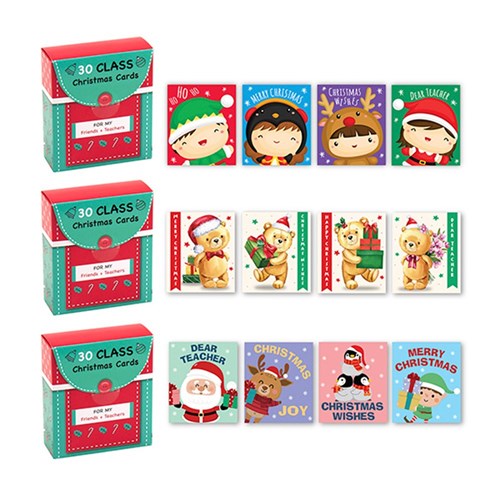 Cards Xmas Box 30 85x100mm School Class