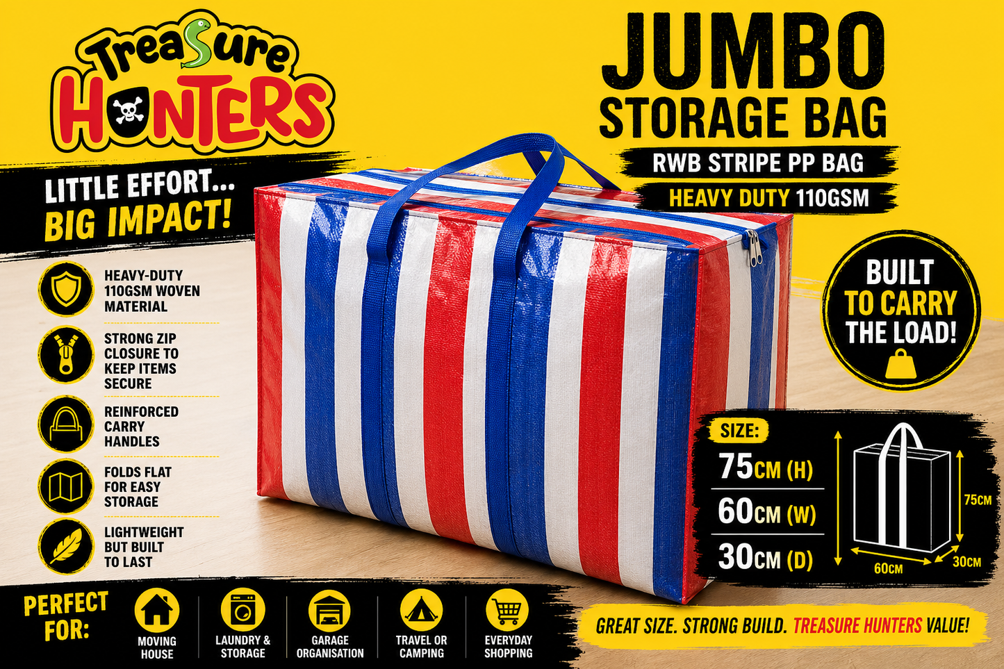 Shopping Bag RWB PP Jumbo 110gsm H80xW74xD32.5cm