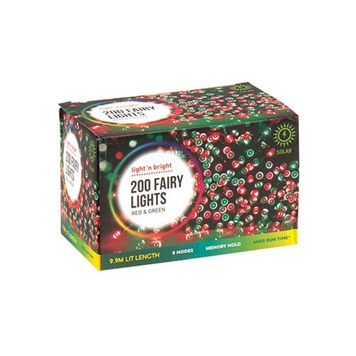 Lights Fairy Red/Green 8F Pk200 Solar