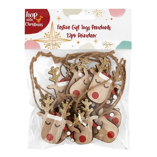 Gift Tags Xmas Pendants 12pk Reindeer