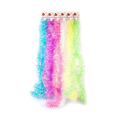 Tinsel Xmas Garland Snowy Pastel 2M 6 Asst