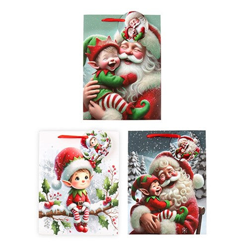 Gift Bag Xmas Crystal Glitter 210gsm M w JHook 3 Asst