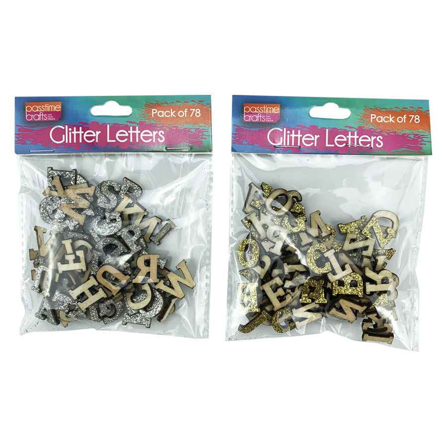 Wooden Glitter Alpha Shapes Pack of 78