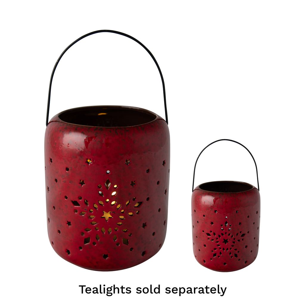 CERAMIC LANTERN RED STAR SML W:12 D:12 H:14cm