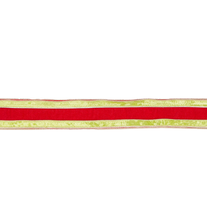 6.3cm Double Stripe Red And Gold Velvet Ribbon