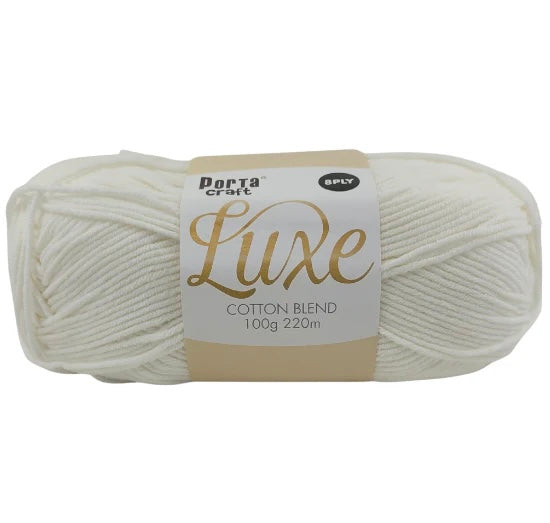 Luxe Cotton Blend Yarn 100g 220m 8ply - White