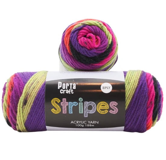 Stripes Acrylic Yarn 100g 188m 8ply - Bright