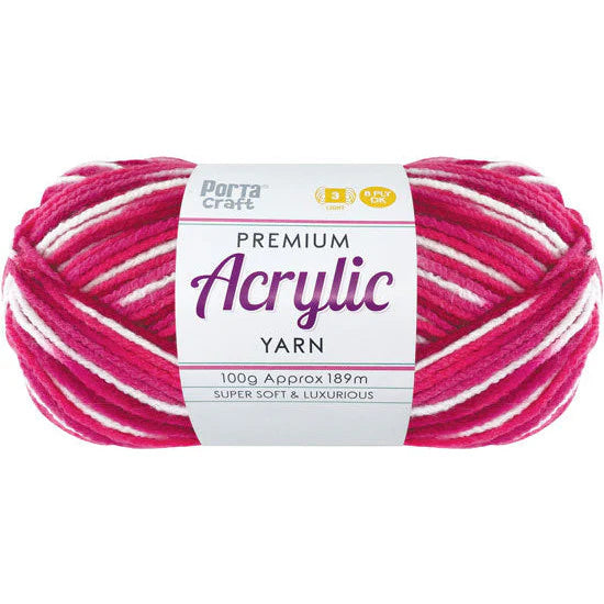 Acrylic Yarn 100g 189m 8ply - Variegated Rose