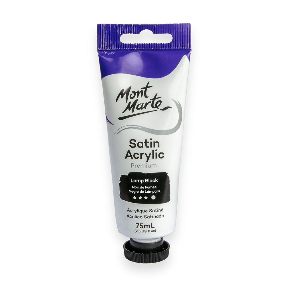 Satin Acrylic Paint Premium 75ml Tube - Lamp Black