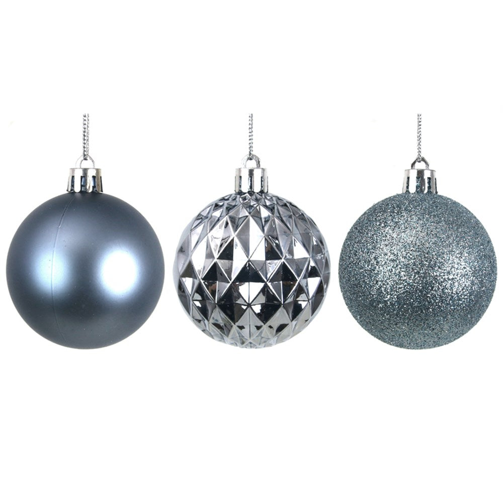 8PK 6CM ARCTIC BLUE SHATTERPROOF BAUBLE IN PVC TUBE & BLACK PDQ