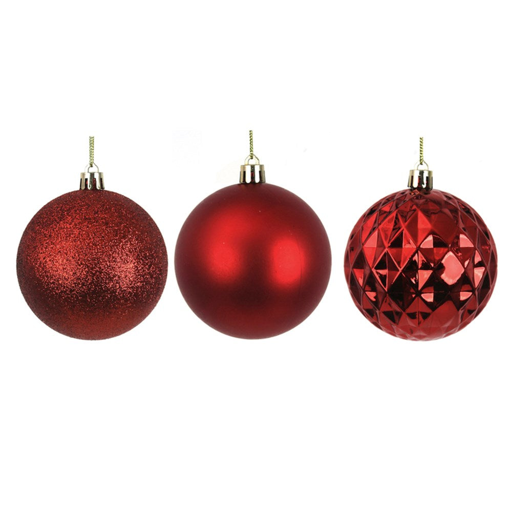 4PK 8CM RED SHATTERPROOF BAUBLES IN PVC TUBE & BLACK PDQ