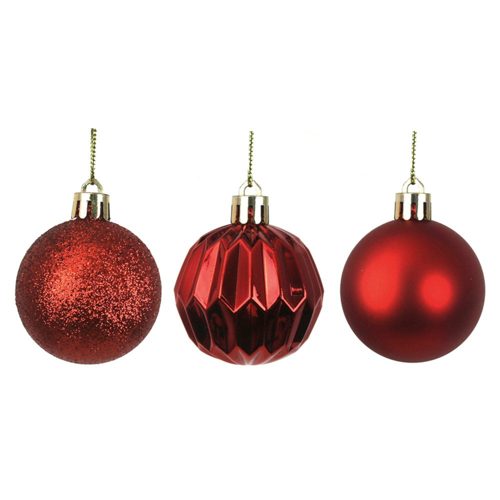 10PK 5CM RED SHATTERPROOF BAUBLES IN PVC TUBE & BLACK PDQ