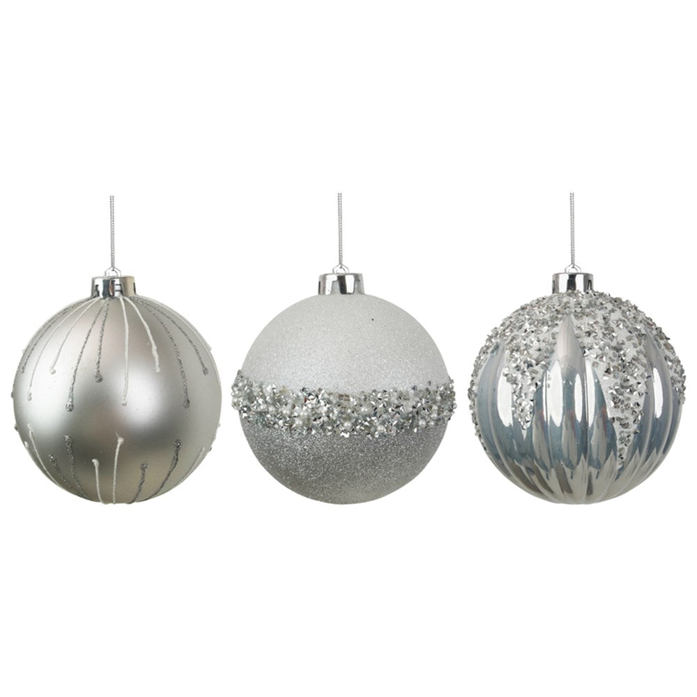 3A 12CM SILVER & WHITE DECORATIVE BAUBLE IN BLACK PDQ