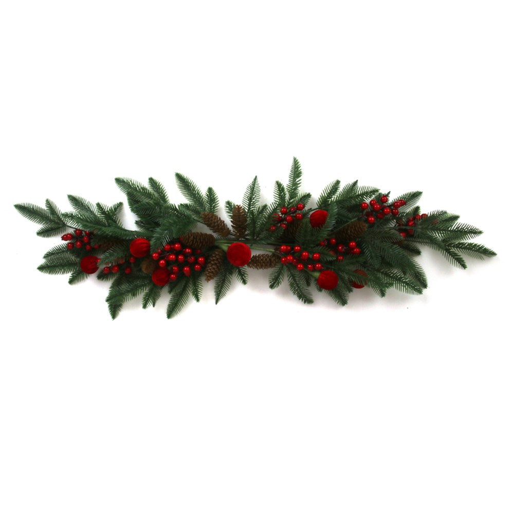 ETA 1OCTOBER 105CM FAUX PINE TABLE DISPLAY W/BERRIES & FLOCKED BURGUNDY BALLS