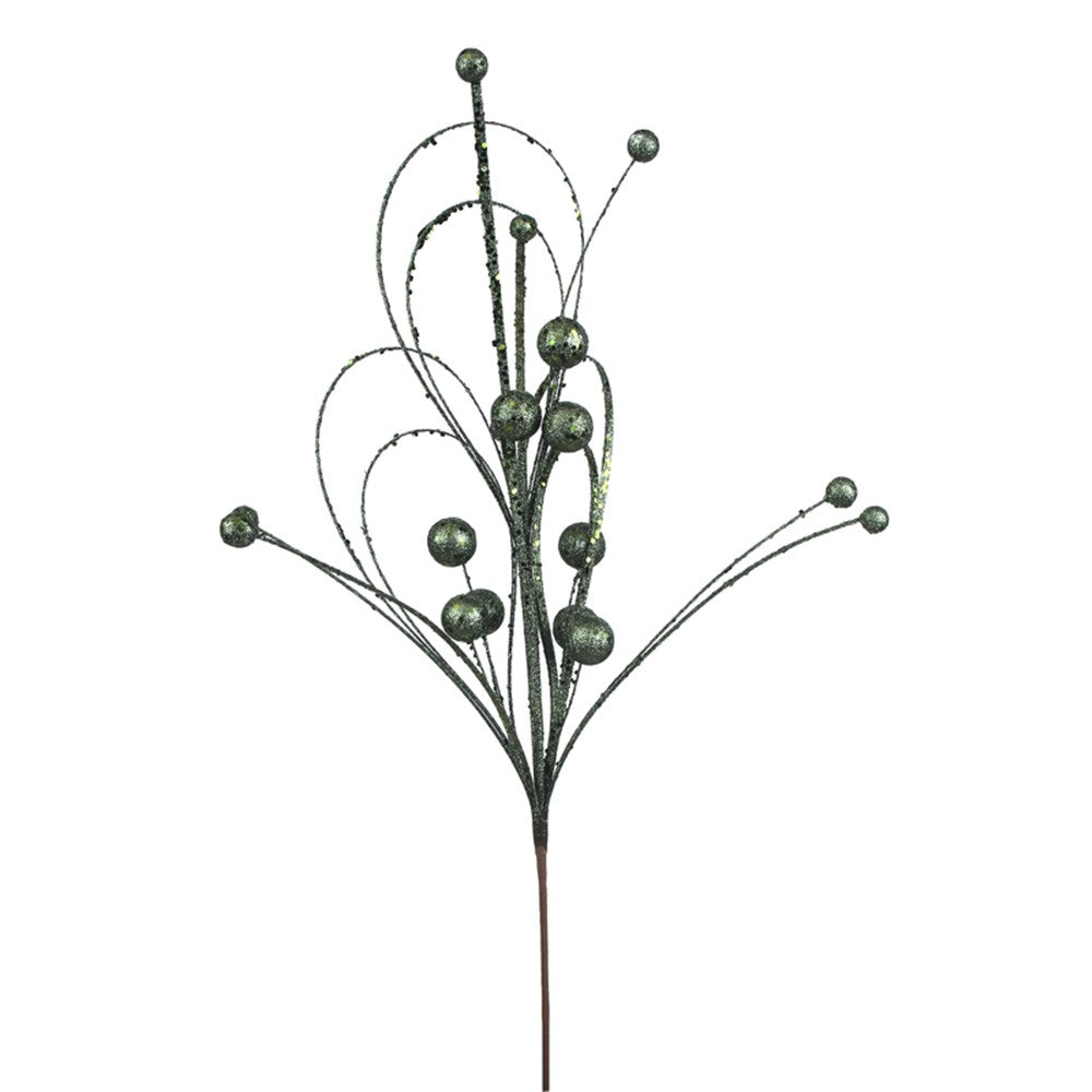 66CM SAGE GLITTER, BALL & LOOP STEM