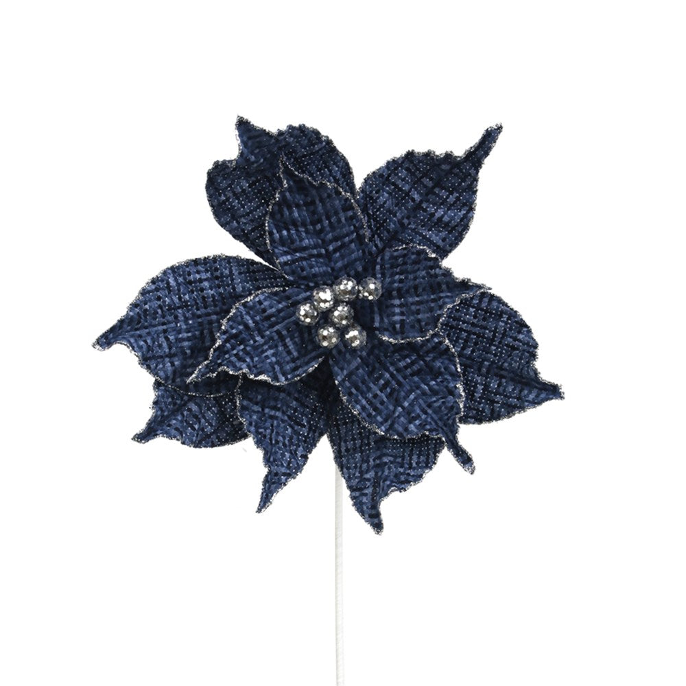 27CM BLUE TWEED POINSETTIA 50CM STEM