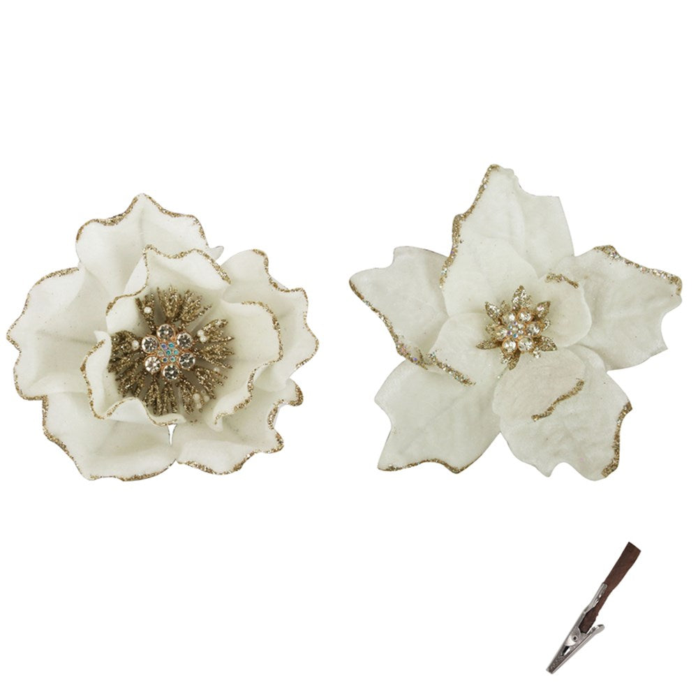2A 14CM IVORY POINSETTIA & MAGNOLIA CLIP