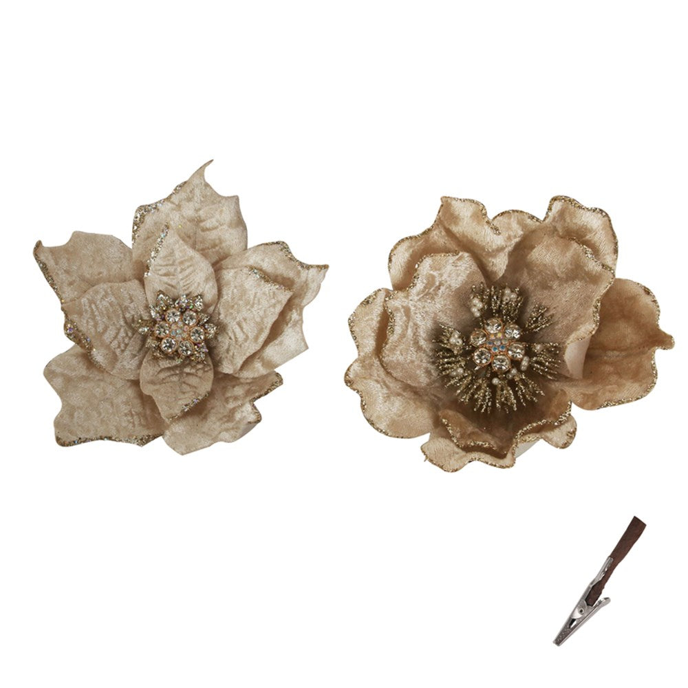 2A 14CM CHAMPAGNE POINSETTIA & MAGNOLIA CLIP