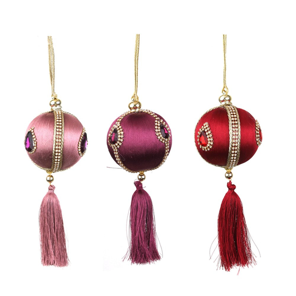 3A 8CM BALLS W/TASSEL ROSE PINK, PLUM PURPLE, CHERRY RED