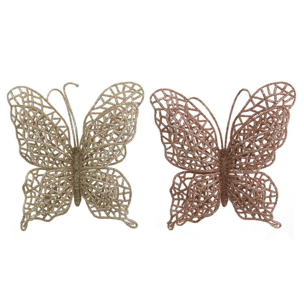 2A 15X17CM GLITTER BUTTERFLY CHAMPAGNE & ROSE GOLD
