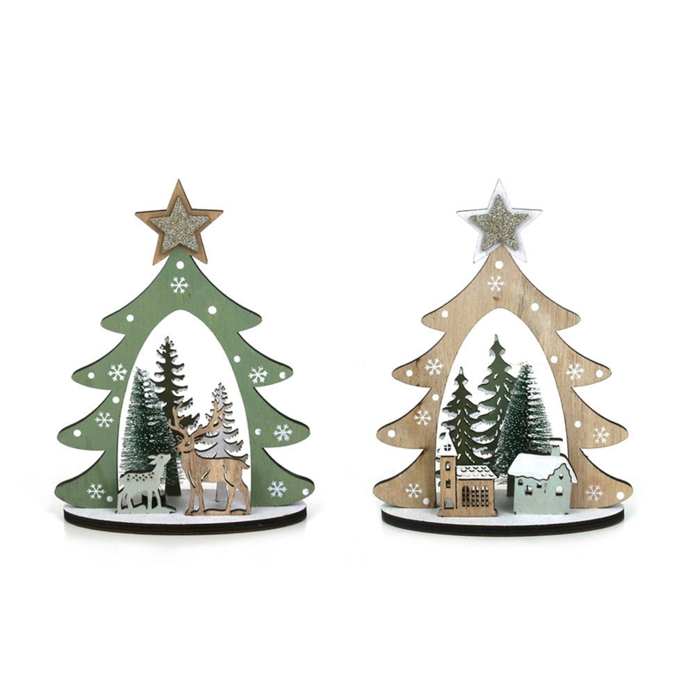 2A 15.5X20CM MDF CHRISTMAS TREE W/VILLAGE