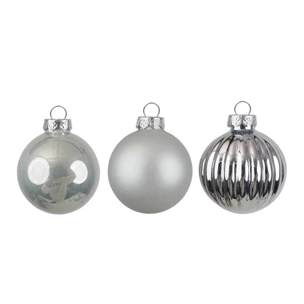 12PK 6CM SILVER GLASS BAUBLES