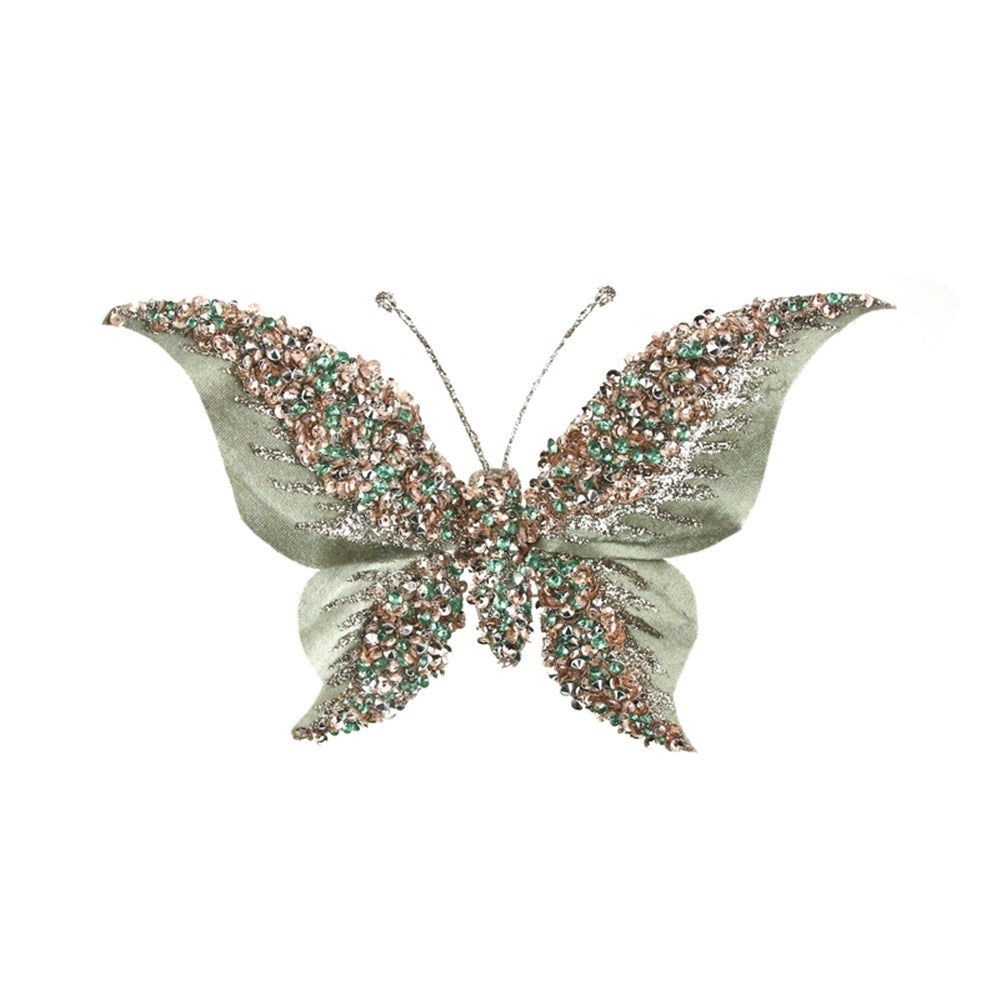 22X16X3CM SAGE VELVET BUTTERFLY W/CLIP