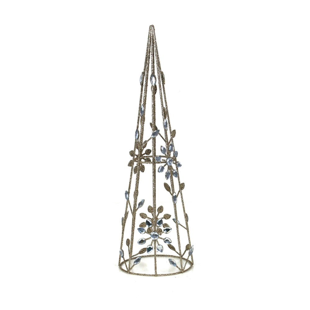 12X40CM METAL CHAMPAGNE GLITTER TREE W/ACRYLIC GEMS