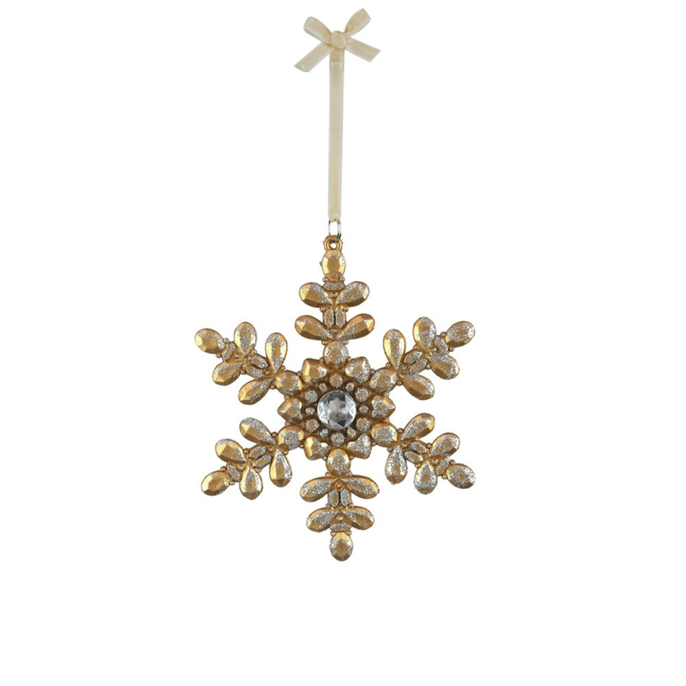 13.3CM GOLD GLITTER SNOWFLAKE TREE DECO