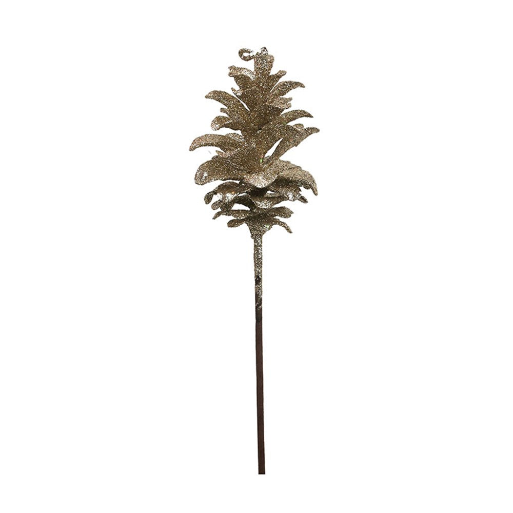 45CM PINE CONE PICK CHAMPAGNE GLITTER