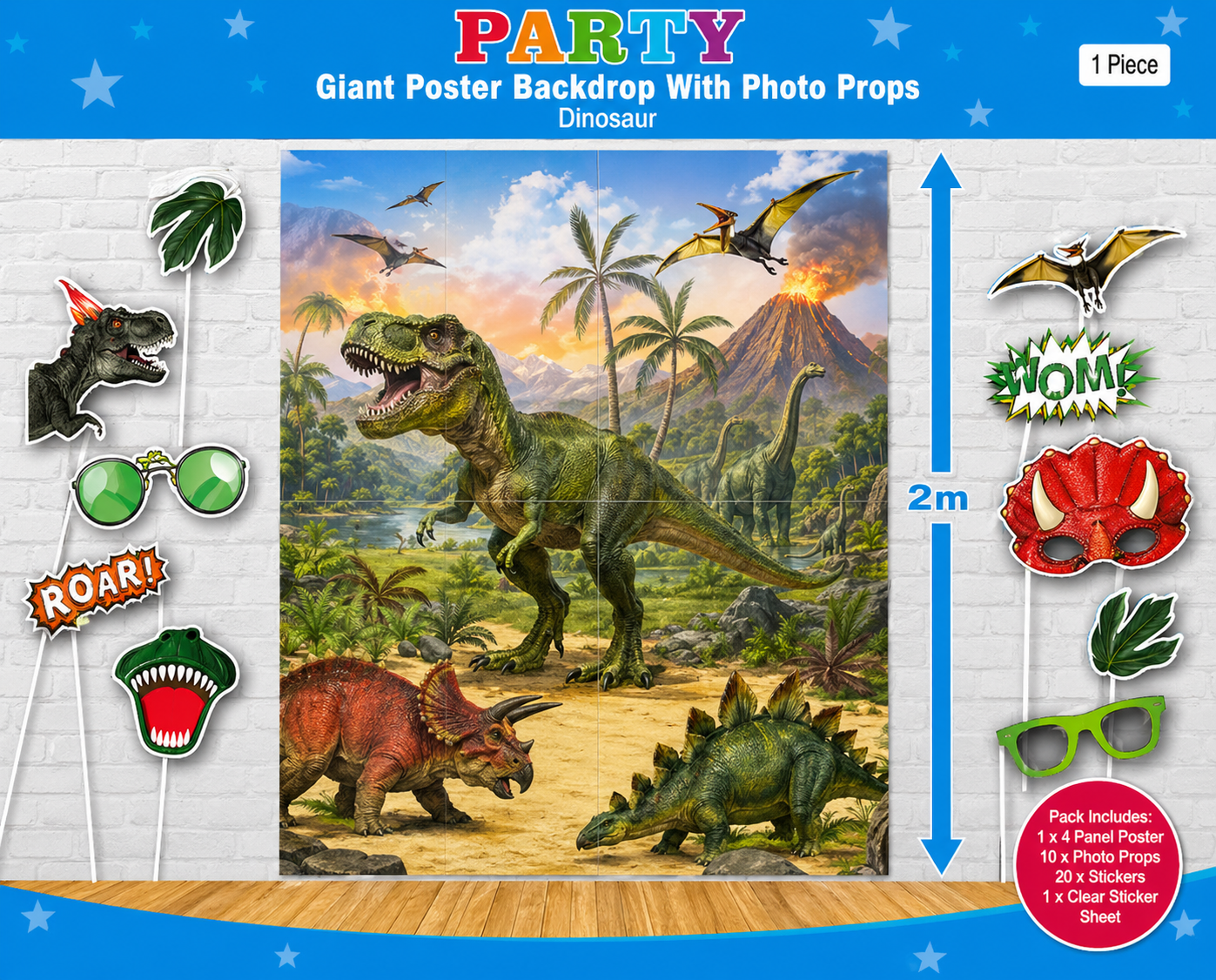 Dinosaur Party Backdrop with Photo Props – 2m