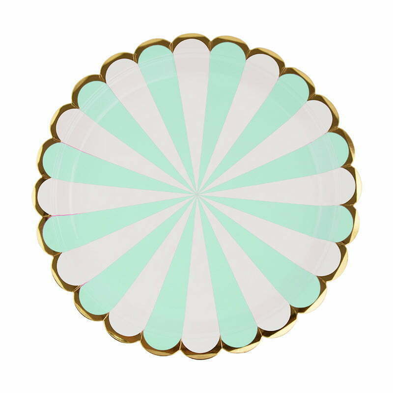 8 Striped Foil Paper Plates -Mint