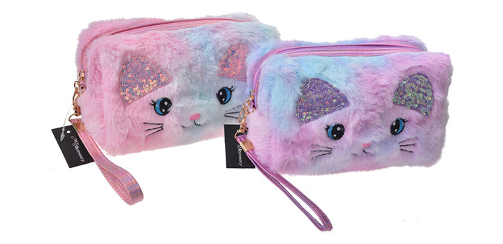 Cosmetic Bag Furry Cat With Glitter Ears