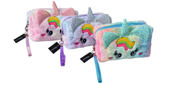Cosmetic Bag Furry Unicorn Tie Dye Assorted Colours