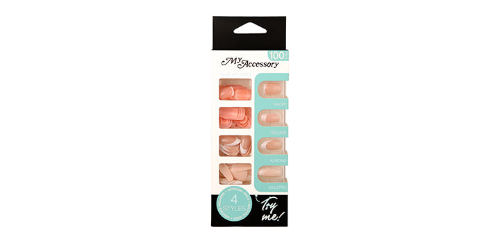 Press On Nails 100 Pack French Natural Assorted Shapes