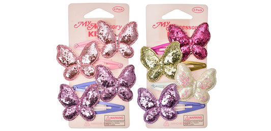 Sleepie Clip 04 Pack Butterfly Glitter Finish  Asst Colours
