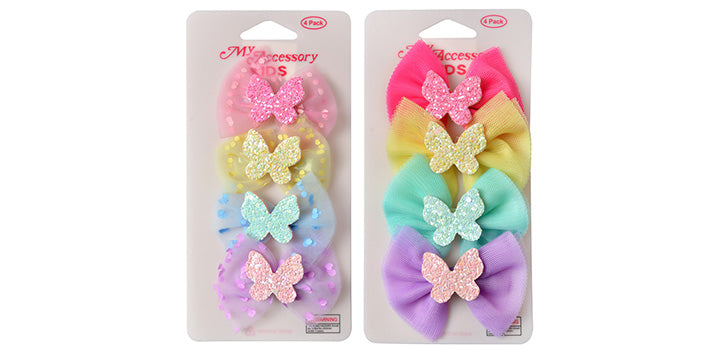 Duck Clips 04 Pack Bow With Glitter Butterfly Assorted