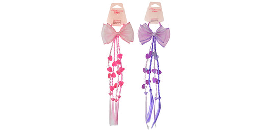 Braid Extn W/ Bow And Heart Charm Pink And White