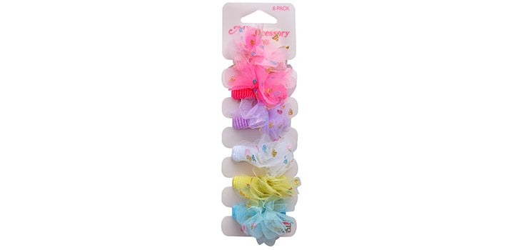 Hair Ring 6 Pack With Tulle Assorted Colours