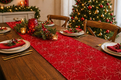 TABLERUNNER POLY 2M X 35CM RED WHITE