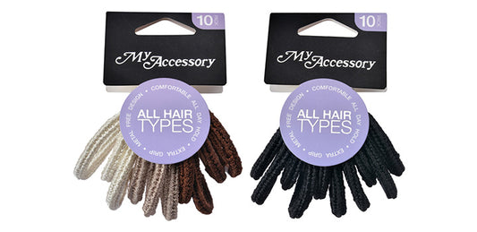 Hair Rings Knitted 10 Pack No Metal Black & Blonde