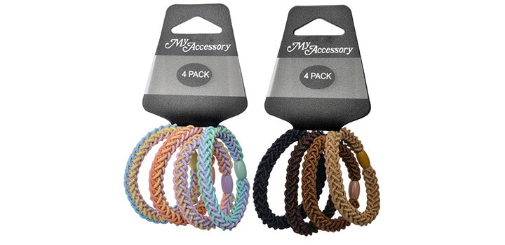 Braided Hair Rings 4Pk Small Black Mix & Pastel Mix