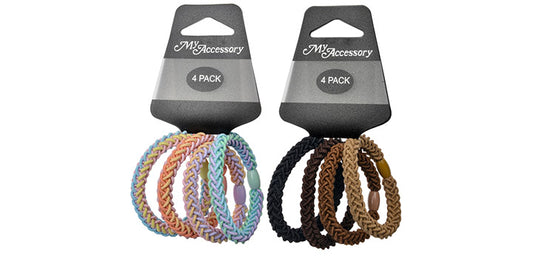 Braided Hair Rings 4Pk Small Black Mix & Pastel Mix