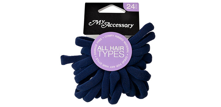 Hair Rings Ribbed 24 Pack Navy