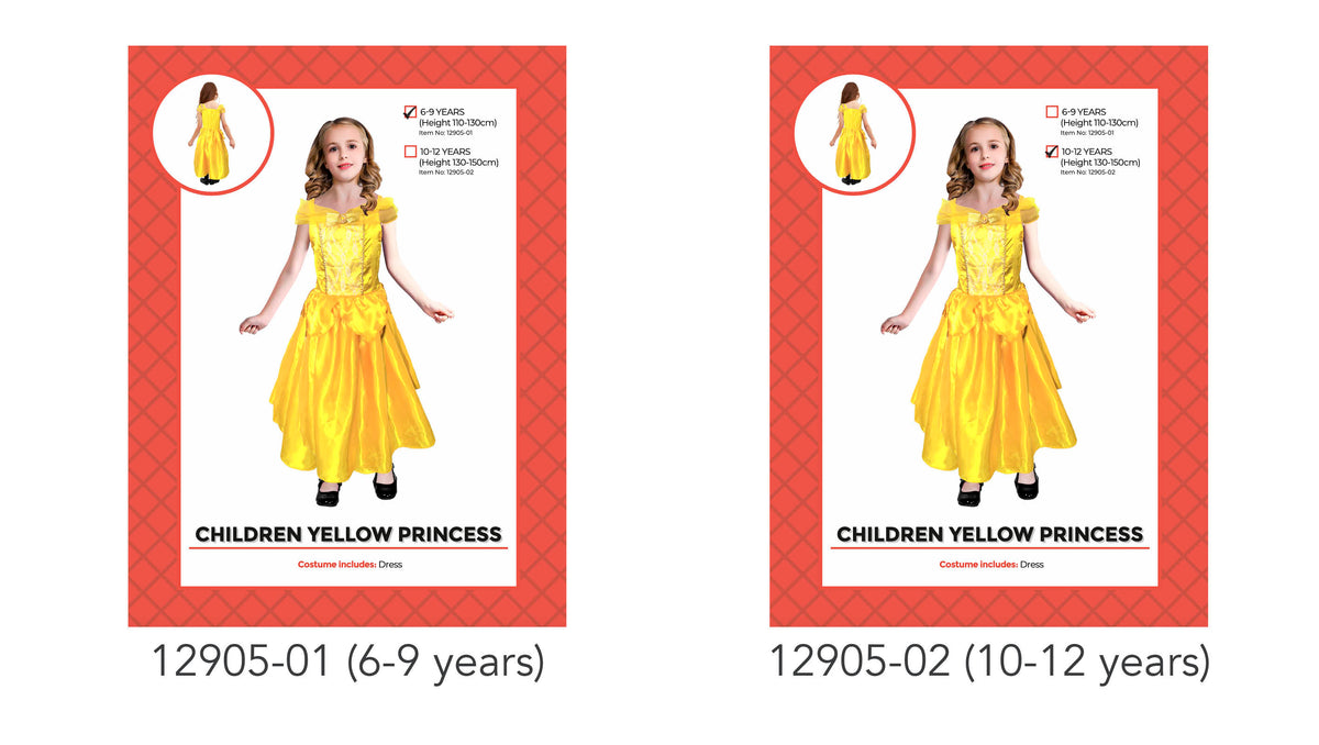 Children Yellow Princess Costume - 6-9 Years